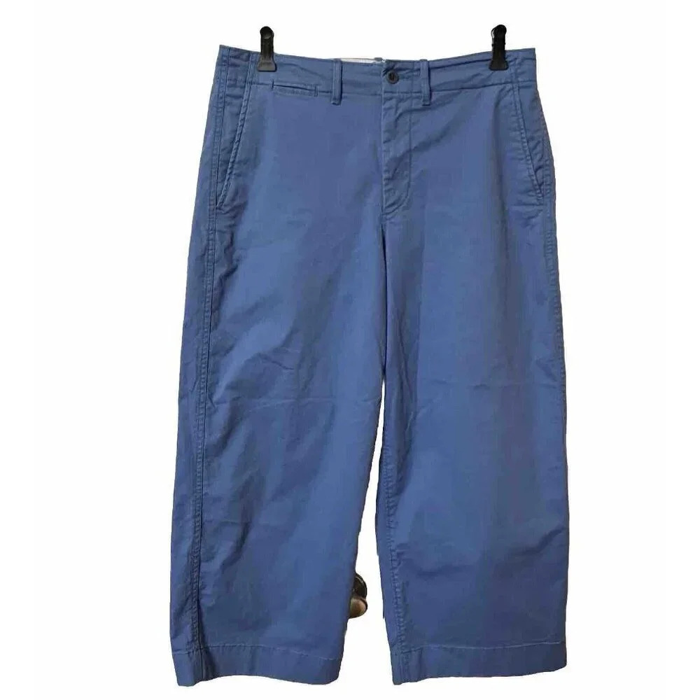 Polo Ralph Lauren Pants Blue Cotton Twill Wide Leg High Waist Crop Womens 10
